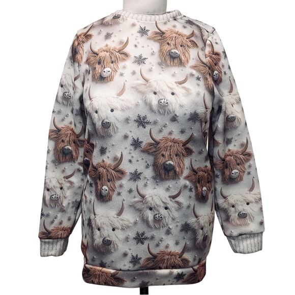 Knit Winter Cow Lover Beaded Yarn Animal Long Sleeve Pullover Crew Neck Sweater - Picture 1 of 7